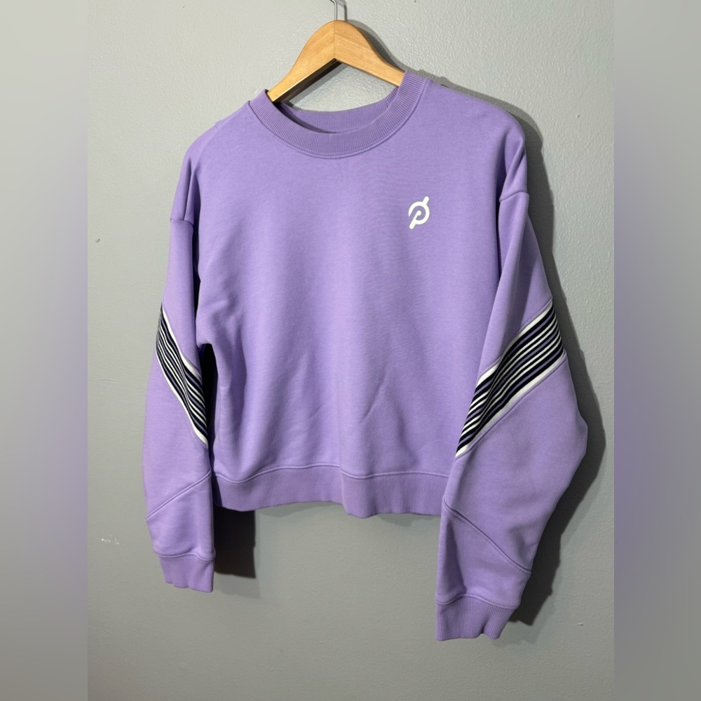 Peloton Purple Crewneck Stripe Pullover Sweatshirt | Large - Picture 3 of 5